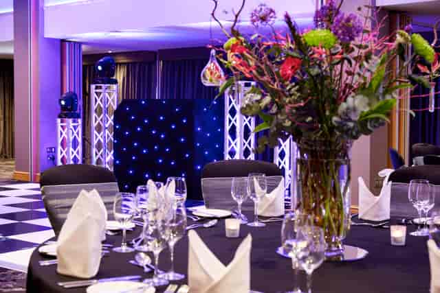 Elegant dining table in Thames Suite, The Bull Hotel, perfect for galas and corporate events.