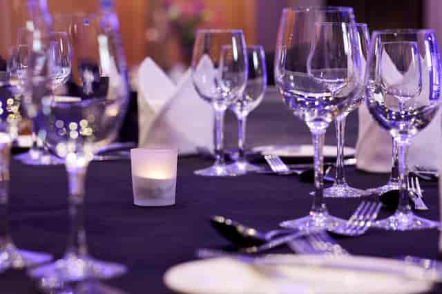 Elegant dining table setup in Thames Suite, The Bull Hotel for formal events.