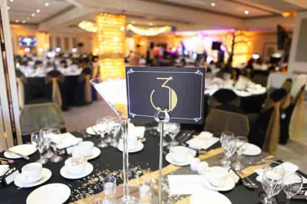 Elegant banquet hall in La Fontaine Suite, St Pierre Park Hotel for upscale events.