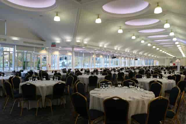 Pavilion Suite 2 at Ascot Racecourse, elegant banquet setup with natural light.