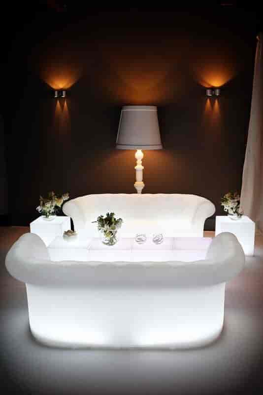Stylish lounge at Lakeside, Stoke Place with white furniture for upscale events.
