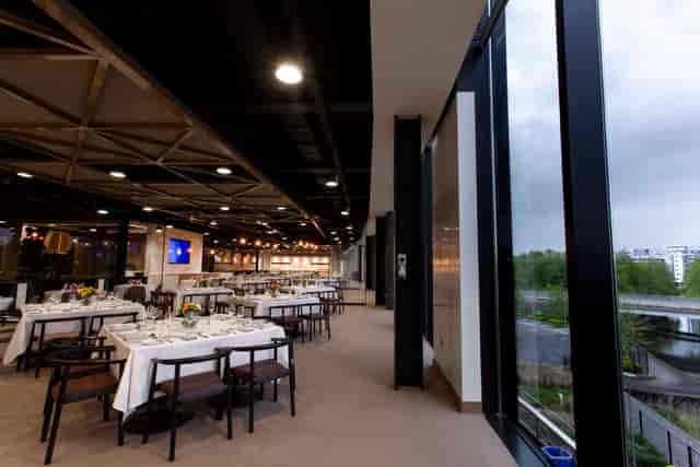 Spacious event space at The Forge, London Stadium, ideal for corporate meetings and gatherings.