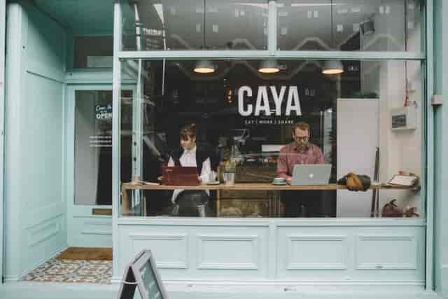 Stylish café at CAYA Event Space, ideal for meetings and workshops with natural light.