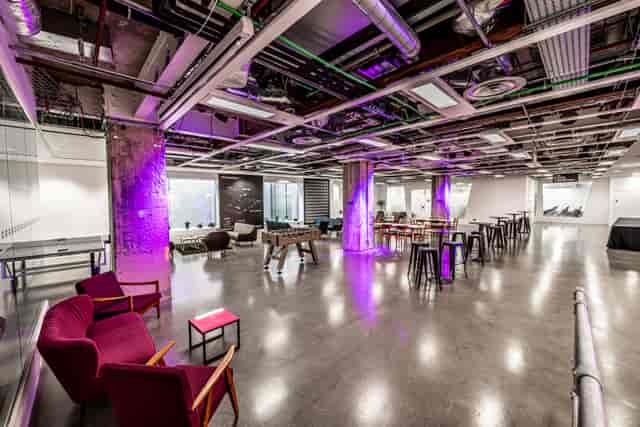 Industrial breakout event space, flexible seating, networking