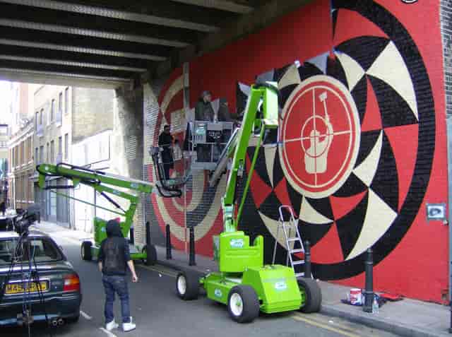 Vibrant mural painting in Shoreditch Studios for creative event spaces.