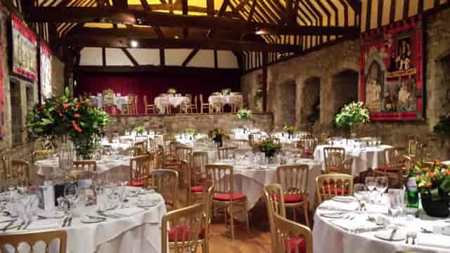 Elegant event space in Domus, Beaulieu with round tables for weddings and corporate events.