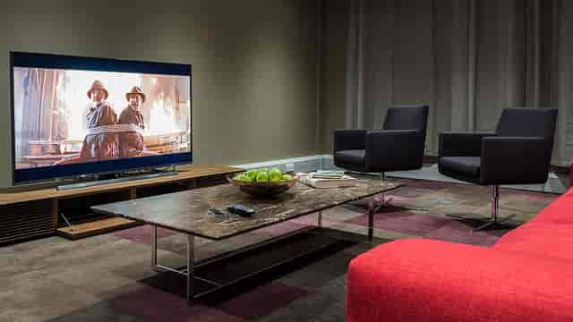 St Pancras executive breakout room with professional AV for corporate meetings and media events.