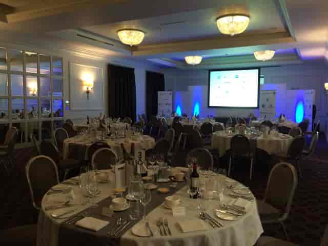 Brunel Suite at Bailbrook House Hotel, elegant dining setup for formal events and presentations.
