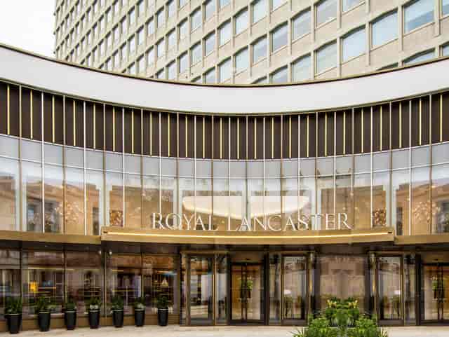 Cedar Suite entrance at Royal Lancaster London, modern glass facade for events.