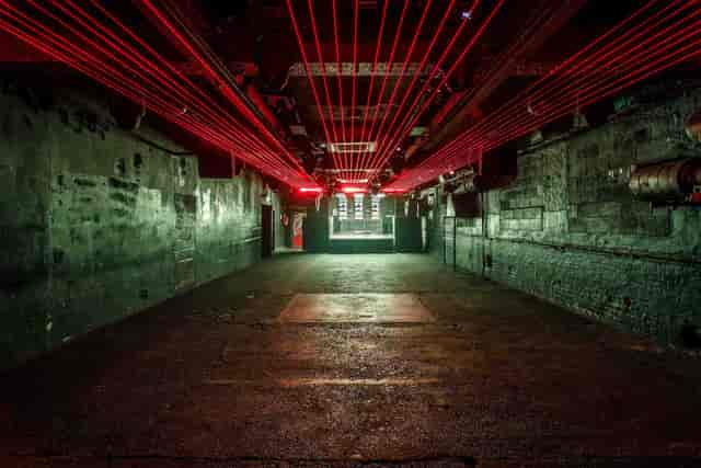 Electrowerkz industrial venue, red lasers, product launch party