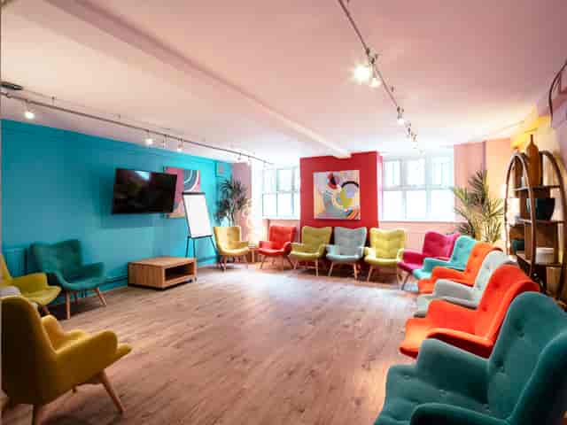 Vibrant breakout space at The Delaunay for creative workshops and networking events.
