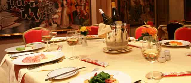 Elegant dining table in Venetian Room, Bolton's, perfect for formal events and galas.