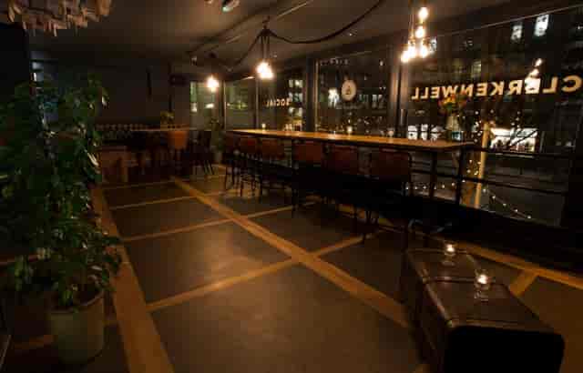 Clerkenwell & Social urban lounge, moodily lit space for networking events and cocktail receptions.