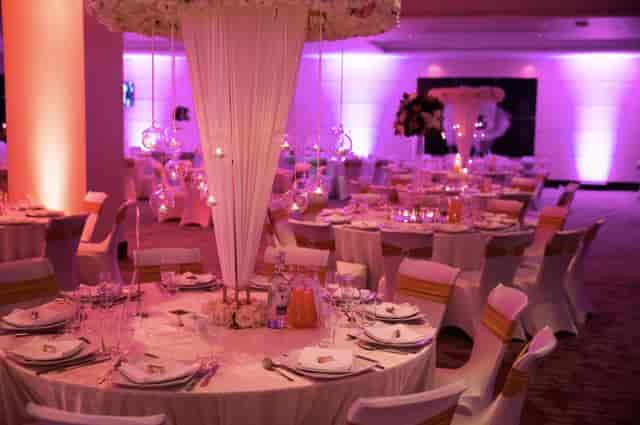 Elegant banquet hall in Rose Suite, Allianz Stadium, perfect for weddings and upscale events.