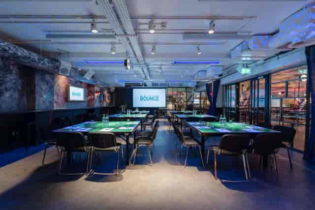 Bounce Old Street private meeting room with ping pong tables for creative team building events.