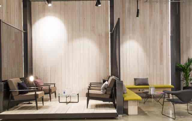 Modern breakout space with modular seating for professional networking events and conferences.