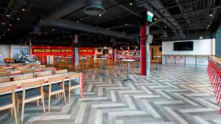 Anfield Beat venue with herringbone flooring, perfect for events and meetings.