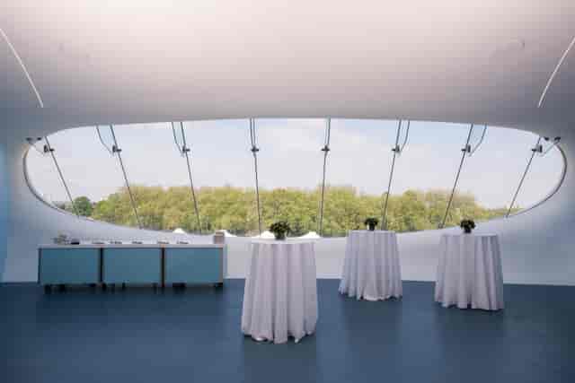 J.P. Morgan Media Centre at Lord's Cricket Ground, modern event space for receptions.