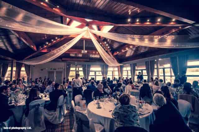 Elegant event space at Woburn Safari Lodge with fine dining setup for celebrations.
