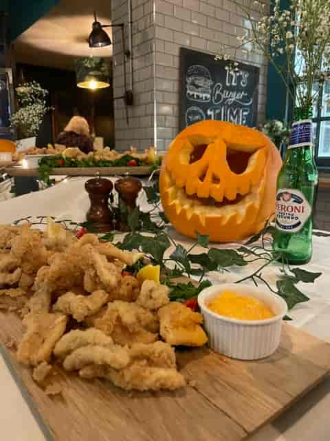 Carved pumpkin display at The Tokenhouse bar for Halloween events and gatherings.