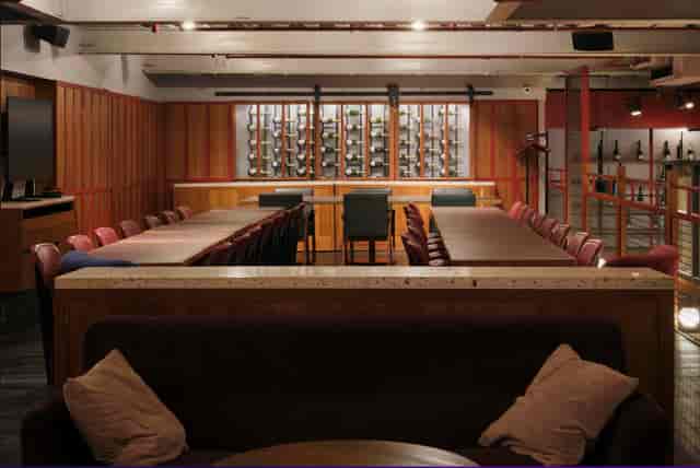 Mezzanine Temper City private dining room, wine display