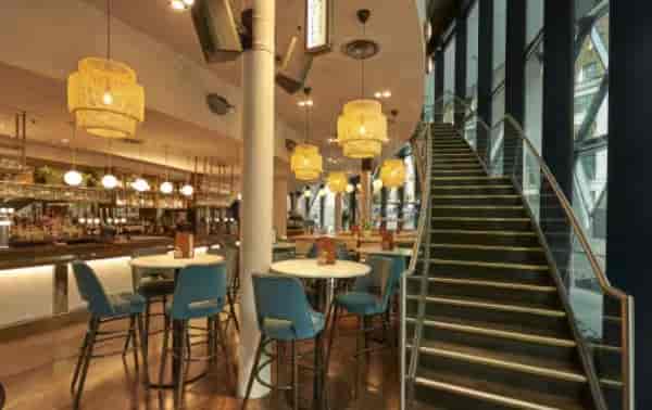 Modern Mezzanine at The Sterling with stylish bar, ideal for networking events and meetings.