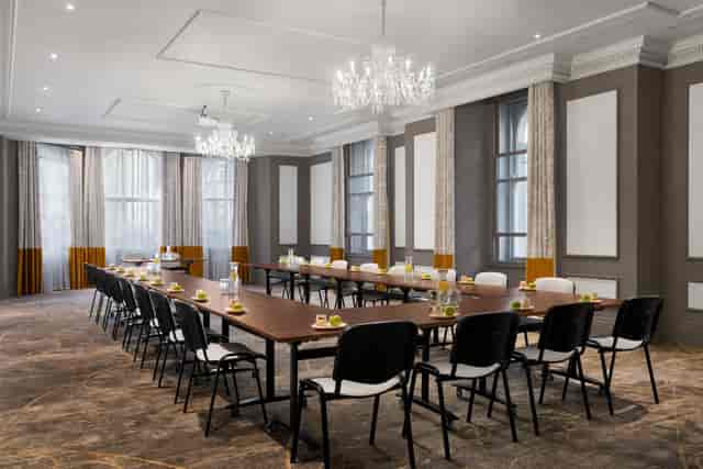 U-shape boardroom in Lancaster Suite, Bristol Marriott Royal Hotel for executive meetings.