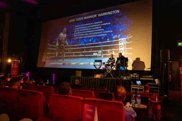 "Cinema Screen 2 at Everyman Leeds for Josh Warrington boxing event with large screens"