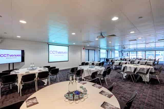 Sugar Suite conference venue in Docklands, modern cabaret-style meeting space for corporate events.