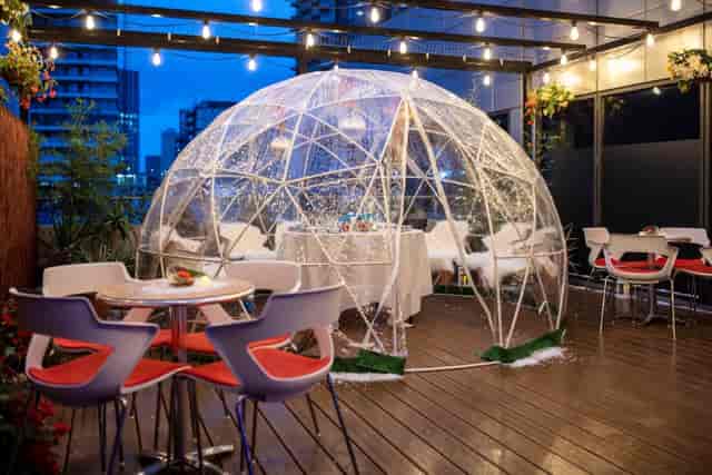 Geodesic dining domes at The Juniper Room Docklands for VIP activations and event venue hire.