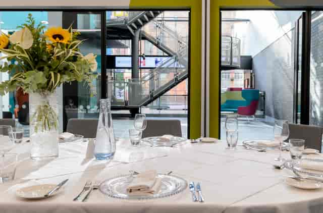 Elegant dining setup at Gowling WLG Suite for upscale events in Birmingham.
