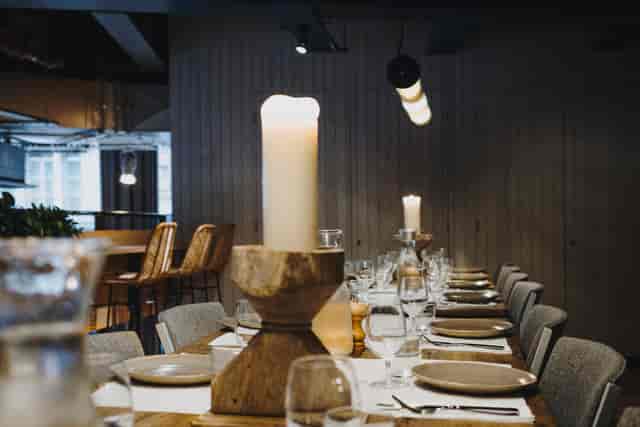 Rustic-chic tablescape at Mezzanine, Caravan City for corporate dinner and networking events.