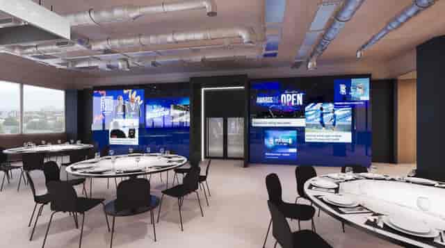 Modern Sponsors Lounge at Birmingham City FC, ideal for corporate events and social gatherings.