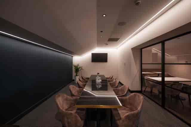 Modern Boardroom at Birmingham City FC with sleek design for meetings and presentations.