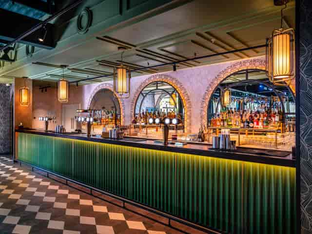 Stylish bar area at Swingers West End, ideal for networking events and cocktail receptions.