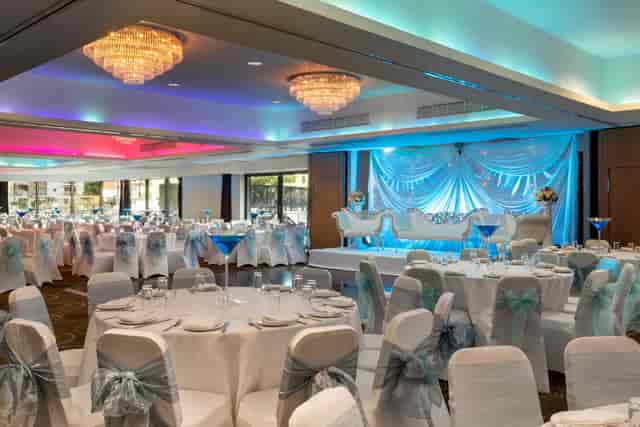 Elegant banquet hall at The Waterfront Suite, ideal for weddings and formal events.