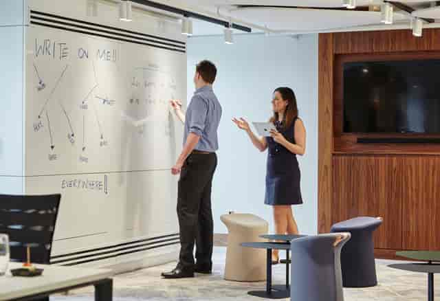 Collaborative meeting space at London Heathrow Marriott for workshops and brainstorming.
