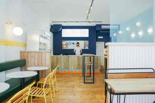 Modern café space at Fanny's Kebabs, ideal for informal meetings and small events.