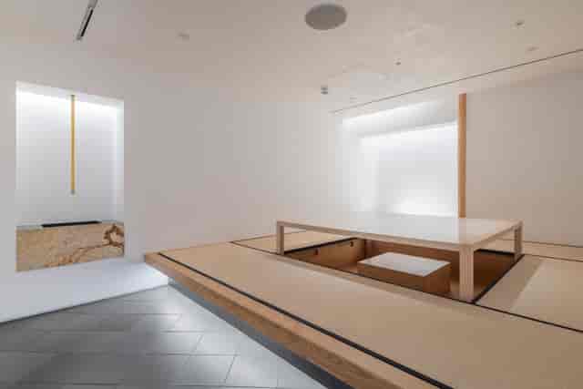 Minimalist sunken seating in Japan House London tatami room for private meetings and VIP events.