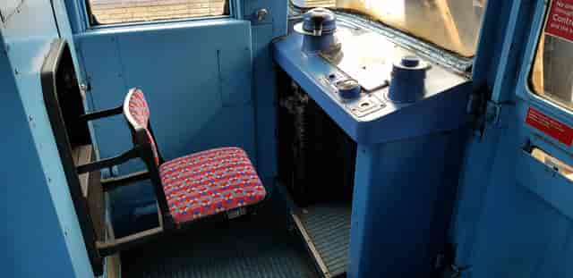 Victoria Line cab at Walthamstow Museum, compact control room for transport-themed events.