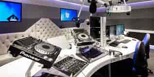 Modern DJ booth at University of West London, ideal for live music and events.