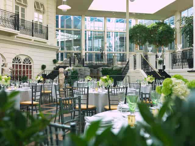 Elegant Newbury Suite 1 with round tables, ideal for weddings and corporate events.