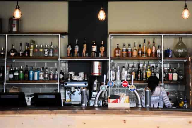 Modern bar area in The Waiting Room, Tramshed Cardiff for networking events and gatherings.