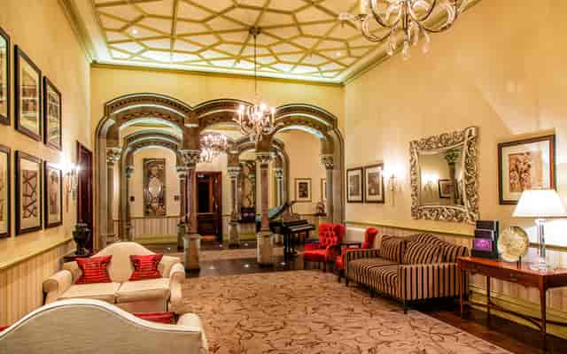 Sycamore Room lobby at Rockliffe Hall, elegant decor for upscale events and networking.
