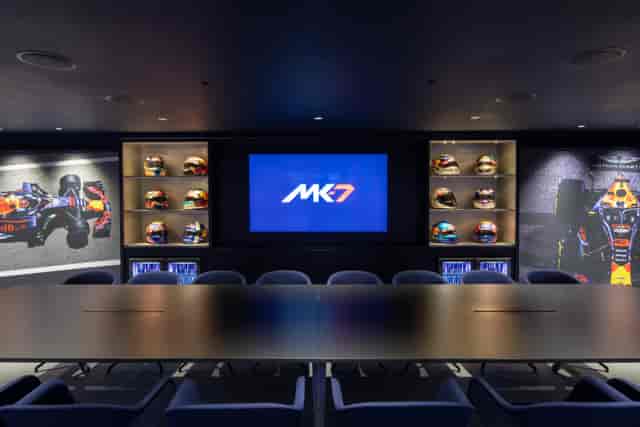 MK-7 Boardroom at Red Bull Racing, modern design for corporate meetings and presentations.