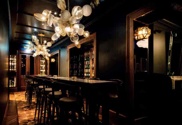 Sophisticated event space with elegant lighting, perfect for upscale gatherings.