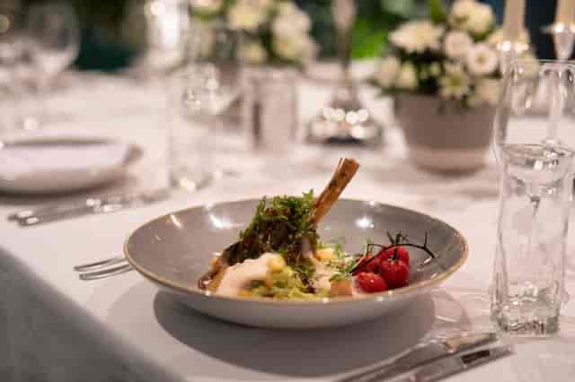 Elegant plated dish at Whitechapel Think Factory, Holiday Inn London, for events and catering.