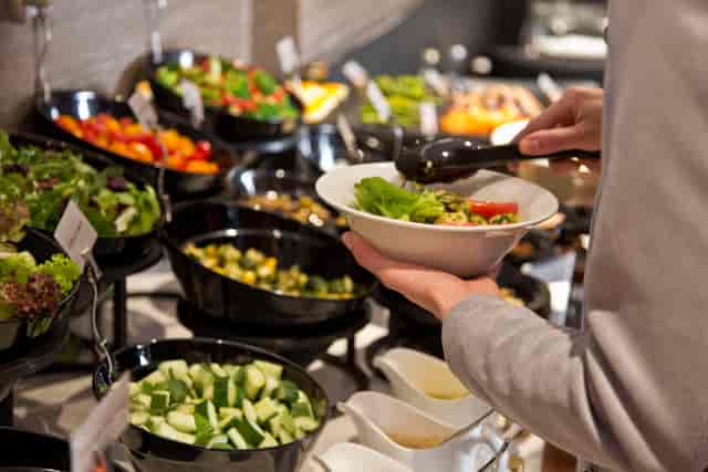 Buffet setup at POTUS Bar, Crowne Plaza London for corporate events and healthy dining.