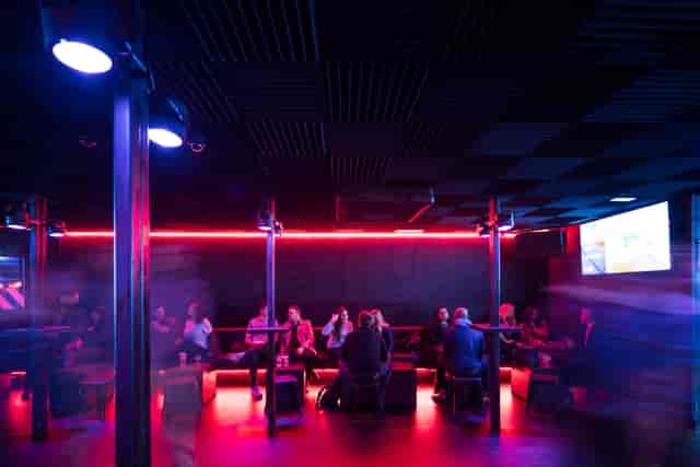 BeatBox event space in Boxpark Croydon with neon accents, perfect for networking and gatherings.