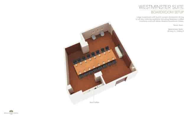 Westminster Executive Boardroom with long table, ideal for meetings and presentations.